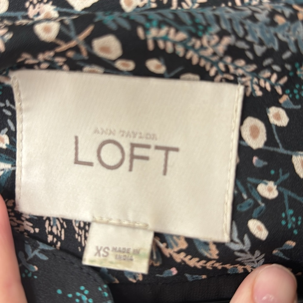 LOFT floral‎ print spring jacket silver zip-up pockets excellent preowned XS - Picture 2 of 3